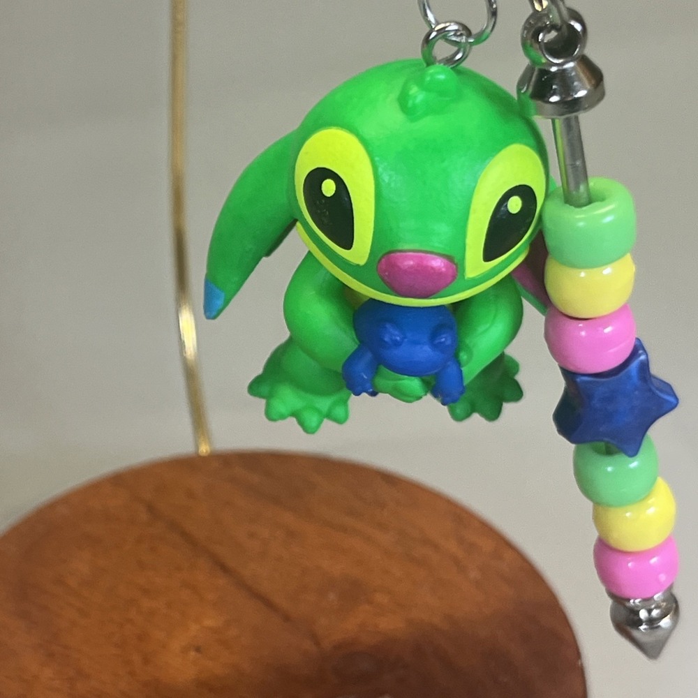 Stitch Green Toy Bag Charm Keychain Handmade Ornament OOAK